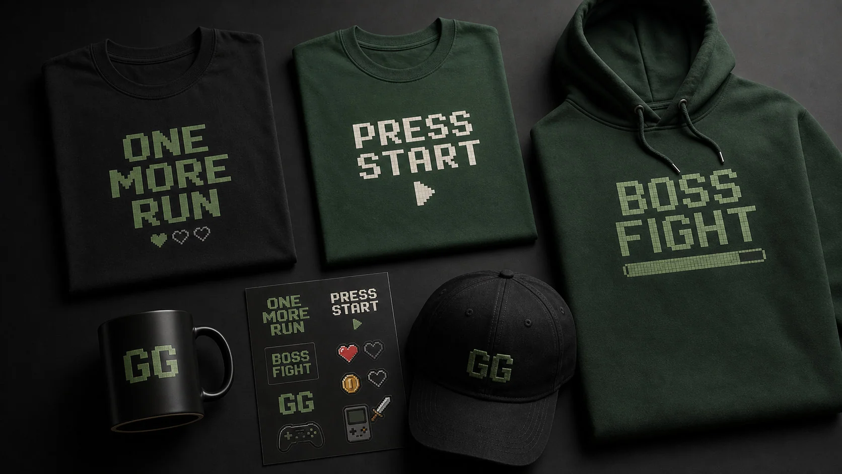 Kermzilla merchandise and game-inspired product display