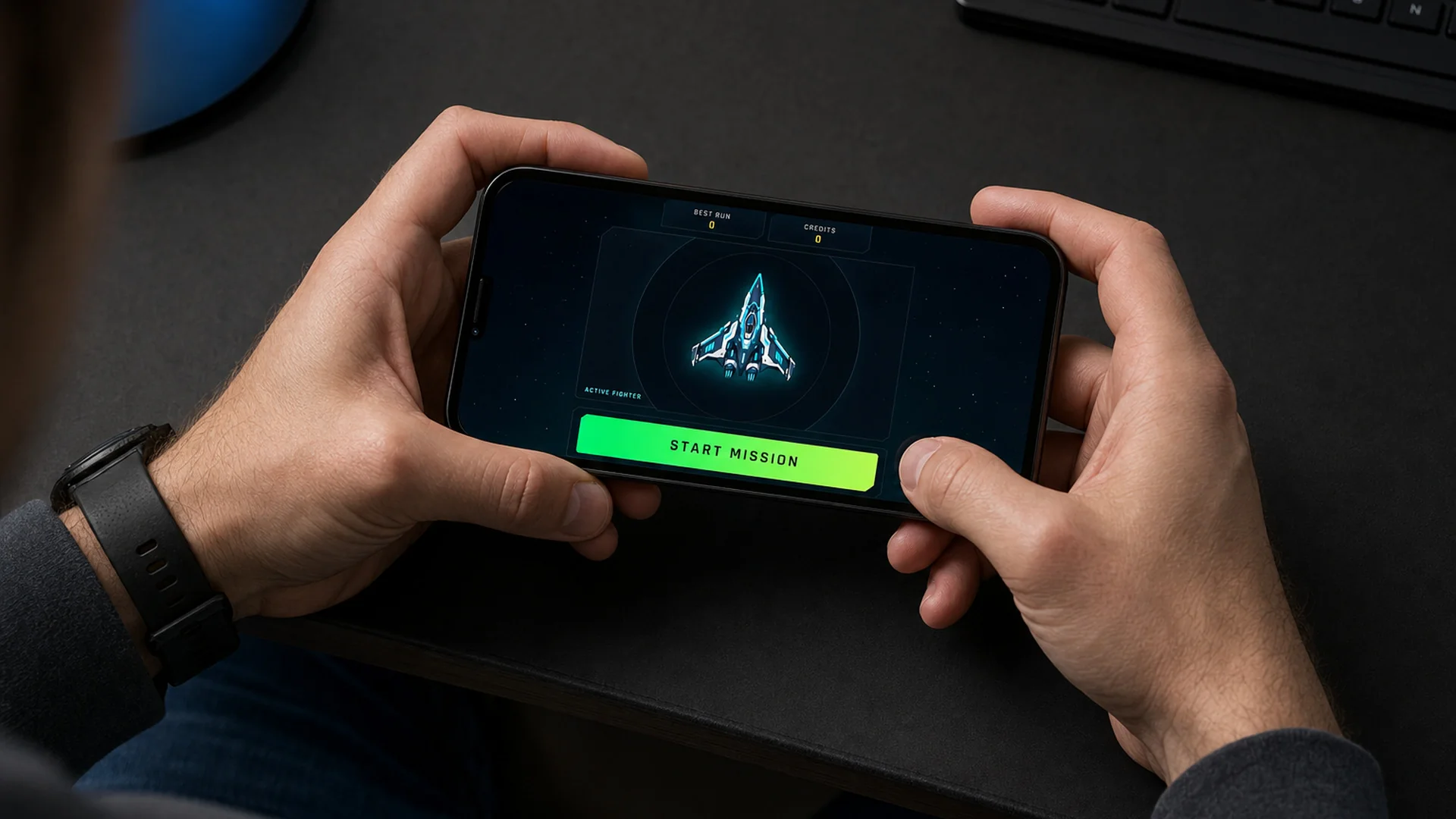 Starfang being played on a modern mobile phone